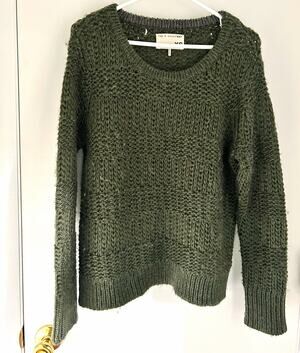 rag & bone Chunky Knit Crewneck Pullover Sweater Green Wool Womens Size XS